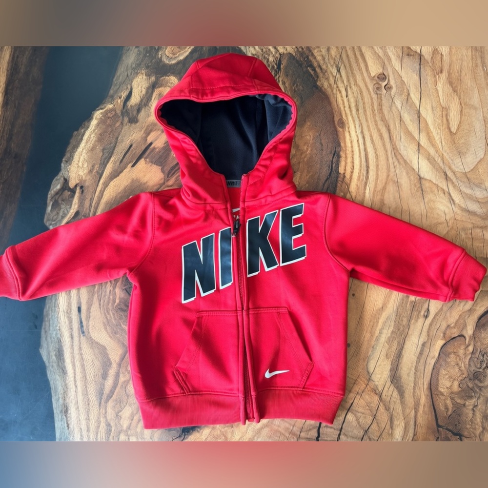Nike Therma-FIT Baby Hoodie 12M Red Full Zip Logo Sweatshirt